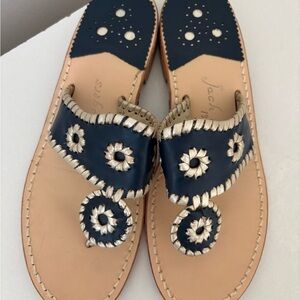 Jack Rogers Navy/gold and Natural Women's Leather Thong Sandals